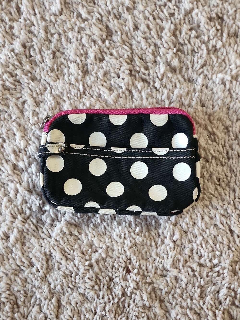 J. Crew Black and White Polka Dot Cosmetic Pouch with Pink Interior